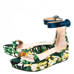 Stuart Weitzman Multicolor Botanic Jacquard Fabric Capri Ankle Strap Platform Sandals Size 38