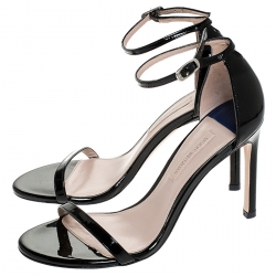 Stuart Weitzman Black Patent Leather Ankle Strap Size 37