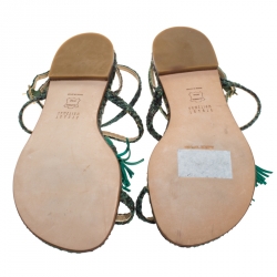 Stuart Weitzman Two Tone Python Embossed Leather Tassel Detail Strappy Flat Sandals Size 38