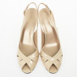 Pre Owned Stuart Weitzman Nude Patent Peekaboo Slingback Sandals Size 37
