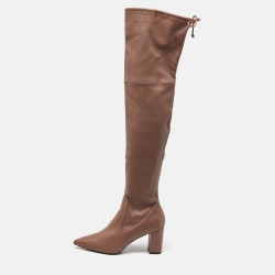 Brown Leather Over The Knee Length Pointed Toe Boots