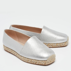 Stuart Weitzman Silver Leather Espadrille Flats Size 36