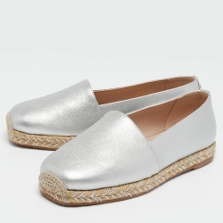 Stuart Weitzman Silver Leather Espadrille Flats Size 36