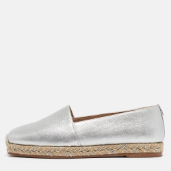 Silver Leather Espadrille Flats