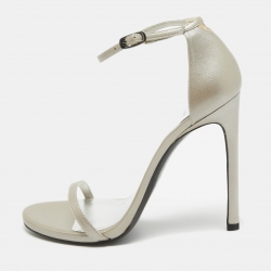 Grey Leather Ankle Strap Sandals