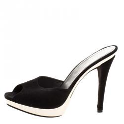 Stuart Weitzman Black Suede Damsel Platform Slide Sandals Size 37