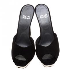 Stuart Weitzman Black Suede Damsel Platform Slide Sandals Size 37