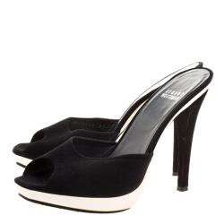 Stuart Weitzman Black Suede Damsel Platform Slide Sandals Size 37