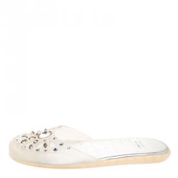 Stuart Weitzman Crystal Embellished Jelly Flat Slides Size 38