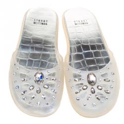 Stuart Weitzman Crystal Embellished Jelly Flat Slides Size 38