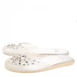 Stuart Weitzman Crystal Embellished Jelly Flat Slides Size 38