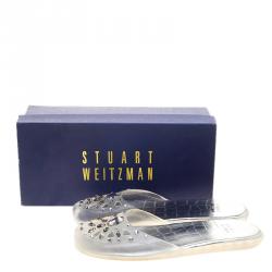 Stuart Weitzman Crystal Embellished Jelly Flat Slides Size 38