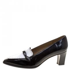 Stuart Weitzman Monochrome Brogue Leather Block Heel Loafer Pumps Size 38.5