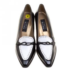 Stuart Weitzman Monochrome Brogue Leather Block Heel Loafer Pumps Size 38.5