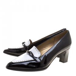 Stuart Weitzman Monochrome Brogue Leather Block Heel Loafer Pumps Size 38.5