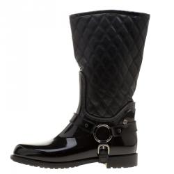 Stuart Weitzman Black Leather and Rubber Stirrup Rain Boots Size 39