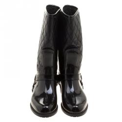 Stuart Weitzman Black Leather and Rubber Stirrup Rain Boots Size 39