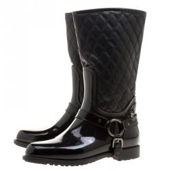 Stuart Weitzman Black Leather and Rubber Stirrup Rain Boots Size 39