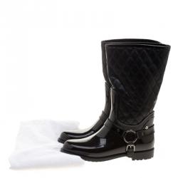 Stuart Weitzman Black Leather and Rubber Stirrup Rain Boots Size 39