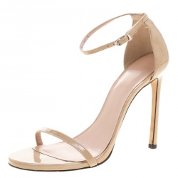 Stuart Weitzman Beige Patent Leather Nudist Sandals Size 40