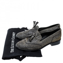 Pre Owned حذاء سليبرز ستيوارت وايتزمان سموكينغ شراشيب غليترز فضي مقاس 37