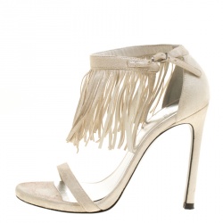 Stuart Weitzman Beige Suede Love Fringe Ankle Strap Open Toe Sandals Size 37