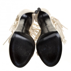 Stuart Weitzman Beige Suede Love Fringe Ankle Strap Open Toe Sandals Size 37