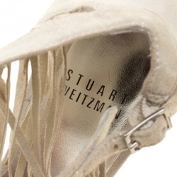 Stuart Weitzman Beige Suede Love Fringe Ankle Strap Open Toe Sandals Size 37
