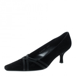 Pre Owned Stuart Weitzman Black Suede Cross Strap Pumps Size 41.5