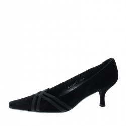 Pre Owned Stuart Weitzman Black Suede Cross Strap Pumps Size 41.5