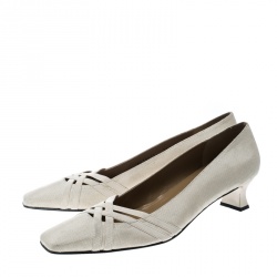 Stuart Weitzman Beige Fabric Cross Strap Pumps Size 42