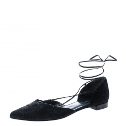 Stuart Weitzman Black Pyrite Fabric Giligan Lace Up Ballet Flats Size 40.5