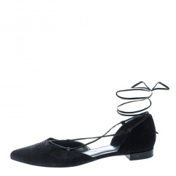 Stuart Weitzman Black Pyrite Fabric Giligan Lace Up Ballet Flats Size 40.5