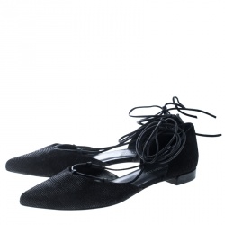 Stuart Weitzman Black Pyrite Fabric Giligan Lace Up Ballet Flats Size 40.5