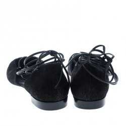 Stuart Weitzman Black Pyrite Fabric Giligan Lace Up Ballet Flats Size 40.5