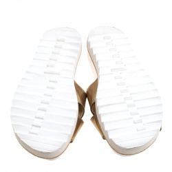 Stuart Weitzman Metallic Gold Leather Crisscross Slides Sandals Size 37