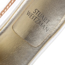 Stuart Weitzman Metallic Gold Leather Crisscross Slides Sandals Size 37