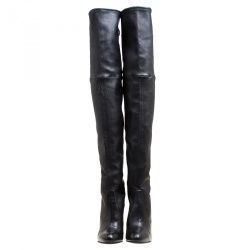 Pre Owned Stuart Weitzman Black Leather Highland Thigh High Boots Size 41.5