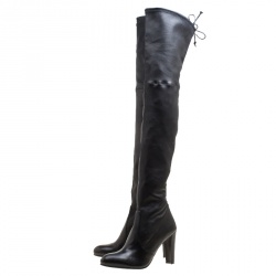 Pre Owned Stuart Weitzman Black Leather Highland Thigh High Boots Size 41.5