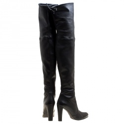 Pre Owned Stuart Weitzman Black Leather Highland Thigh High Boots Size 41.5