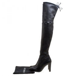 Pre Owned Stuart Weitzman Black Leather Highland Thigh High Boots Size 41.5