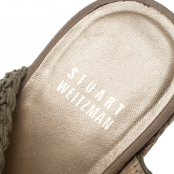 Stuart Weitzman Khaki Crochet Alex Ankle Halter Wrap Espadrille Wedge Sandals Size 38
