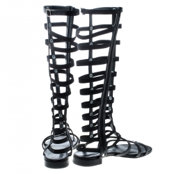 Stuart Weitzman Black Leather Gladiator Flat Sandals Size 36