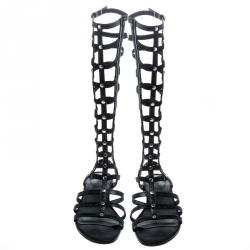 Stuart Weitzman Black Leather Gladiator Flat Sandals Size 36