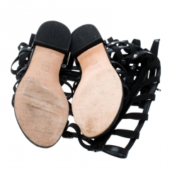 Stuart Weitzman Black Leather Gladiator Flat Sandals Size 36