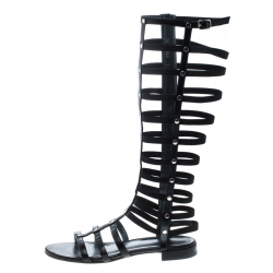 Stuart Weitzman Black Leather Gladiator Flat Sandals Size 36