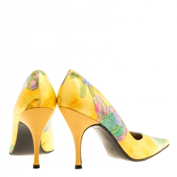 Stuart Weitzman Yellow Multicolor Shimmering Printed Fabric Pumps Size 37