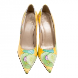 Stuart Weitzman Yellow Multicolor Shimmering Printed Fabric Pumps Size 37