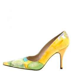 Stuart Weitzman Yellow Multicolor Shimmering Printed Fabric Pumps Size 37