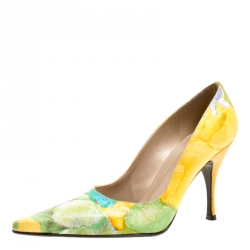Stuart Weitzman Yellow Multicolor Shimmering Printed Fabric Pumps Size 37